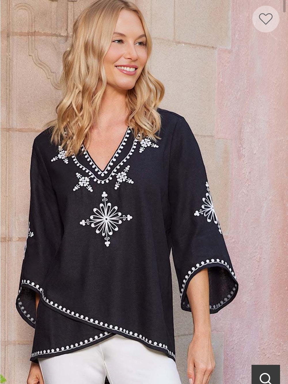 Karen Kane Bracelet Sleeve Embroidered Asymmetric Top